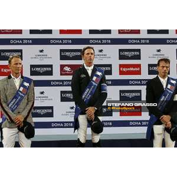 LGCT of Doha - Grand Prix Prize giving ceremony - The podium: 1st Ben Maher, 2nd Peder Fredricson (SWE), 3rd Harrie Smolders (NED) - Doha - Al Shaqab, 10 November 2018 - ph.Stefano Grasso/LGCT
