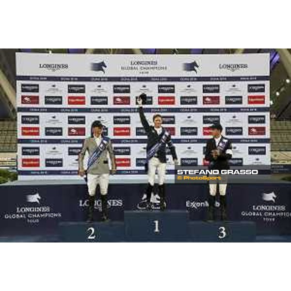 LGCT of Doha - Grand Prix Prize giving ceremony - The podium: 1st Ben Maher, 2nd Peder Fredricson (SWE), 3rd Harrie Smolders (NED) - Doha - Al Shaqab, 10 November 2018 - ph.Stefano Grasso/LGCT