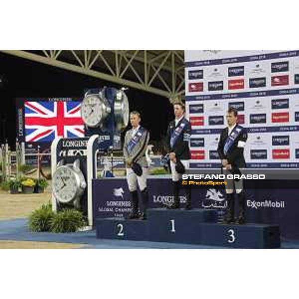 LGCT of Doha - Grand Prix Prize giving ceremony - The podium: 1st Ben Maher, 2nd Peder Fredricson (SWE), 3rd Harrie Smolders (NED) - Doha - Al Shaqab, 10 November 2018 - ph.Stefano Grasso/LGCT