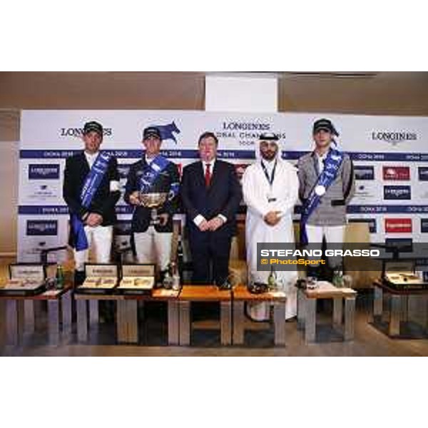 LGCT of Doha - Press conference - Harrie Smolders (NED), Ben Maher (GBR), Jan Tops (President of LGCT and co-founder of GCL), Ali Al Rumaihi, Nicola Philippaerts (BEL) - Doha - Al Shaqab, 10 November 2018 - ph.Stefano Grasso/LGCT