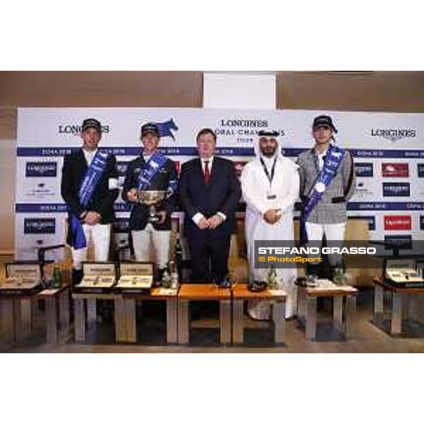 LGCT of Doha - Press conference - Harrie Smolders (NED), Ben Maher (GBR), Jan Tops (President of LGCT and co-founder of GCL), Ali Al Rumaihi, Nicola Philippaerts (BEL) - Doha - Al Shaqab, 10 November 2018 - ph.Stefano Grasso/LGCT