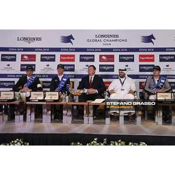 LGCT of Doha - Press conference - Harrie Smolders (NED), Ben Maher (GBR), Jan Tops (President of LGCT and co-founder of GCL), Ali Al Rumaihi, Nicola Philippaerts (BEL) - Doha - Al Shaqab, 10 November 2018 - ph.Stefano Grasso/LGCT