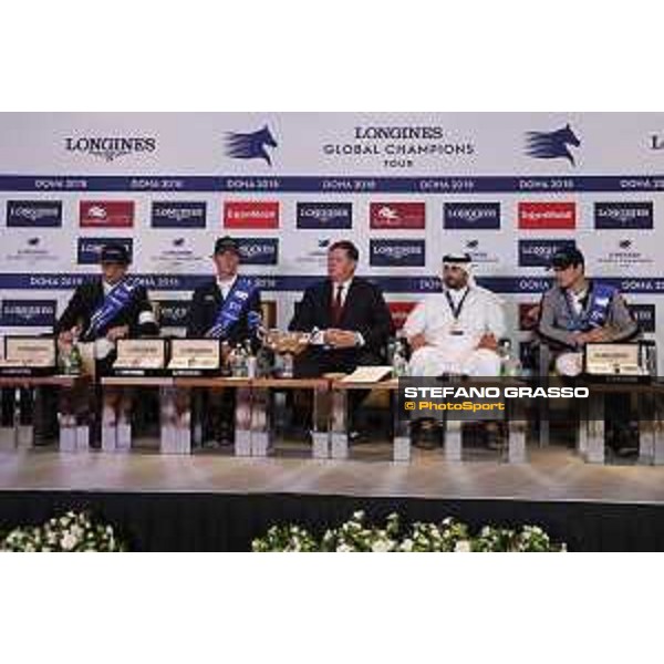 LGCT of Doha - Press conference - Harrie Smolders (NED), Ben Maher (GBR), Jan Tops (President of LGCT and co-founder of GCL), Ali Al Rumaihi, Nicola Philippaerts (BEL) - Doha - Al Shaqab, 10 November 2018 - ph.Stefano Grasso/LGCT
