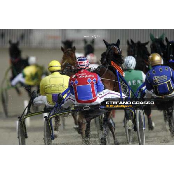 Lorenzo Baldi with Missile dei Bessi on the bend of the Gran Criterium \'Memorial Piero Biondi\' at San Siro Milan, 16th nov. 2008 ph. Stefano Grasso