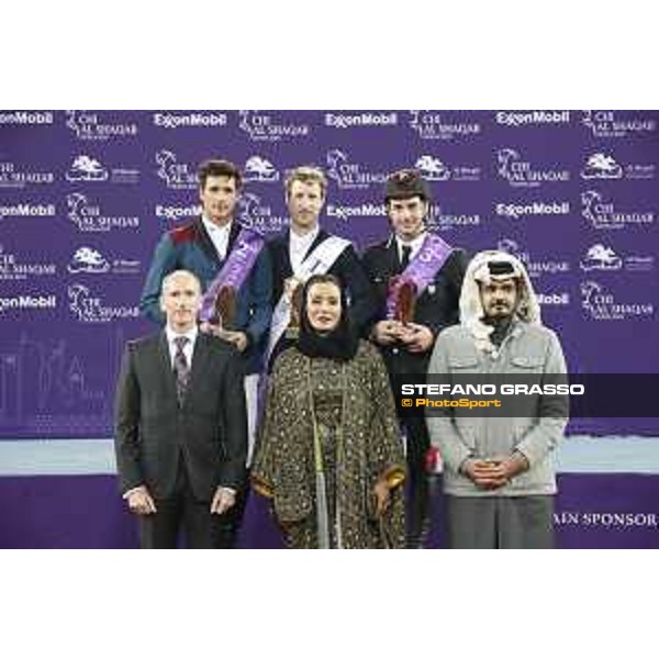 CHI Al Shaqab - Grand Prix - Prize giving ceremony - Pieter Devos (BEL), Nicola Philippaerts (BEL), Emanuele Gaudiano (ITA), Sheikha Moza bint Nasser Al Missned, Sheikh Johan Bin Hamad Al Thani - Doha, Al Shaqab - 9 March 2019 - ph.Stefano Grasso/CHI Al Shaqab