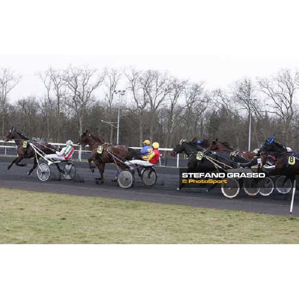 Frank Nivard with Meaulnes du Corta leads on Qualitˆ Bourbon and goes to win the Prix d\' Amerique 2009 Paris-Vincennes, 25th january 2009 ph. Stefano Grasso