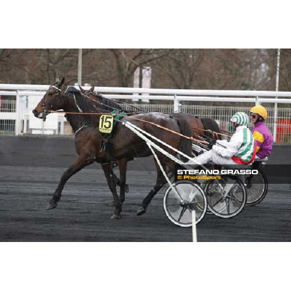 Frank Nivard with Meaulnes du Corta and Pierre Levesque with Offshore Dream after the finish of the Prix d\' Amerique 2009 Paris-Vincennes, 25th january 2009 ph. Stefano Grasso