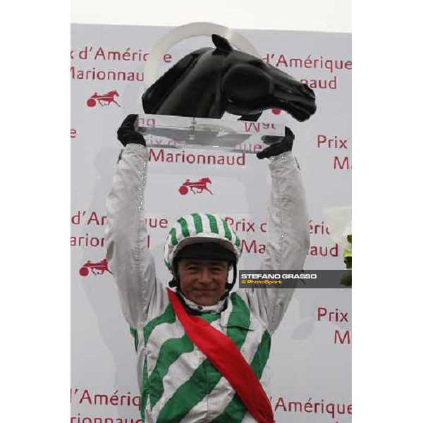 Frank Nivard stands the trophy after winning the Prix d\' Amerique 2009 Paris-Vincennes, 25th january 2009 ph. Stefano Grasso