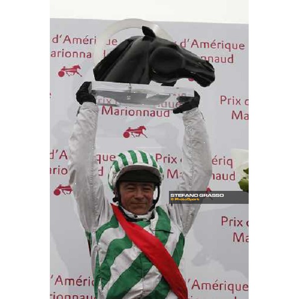 Frank Nivard stands the trophy after winning the Prix d\' Amerique 2009 Paris-Vincennes, 25th january 2009 ph. Stefano Grasso
