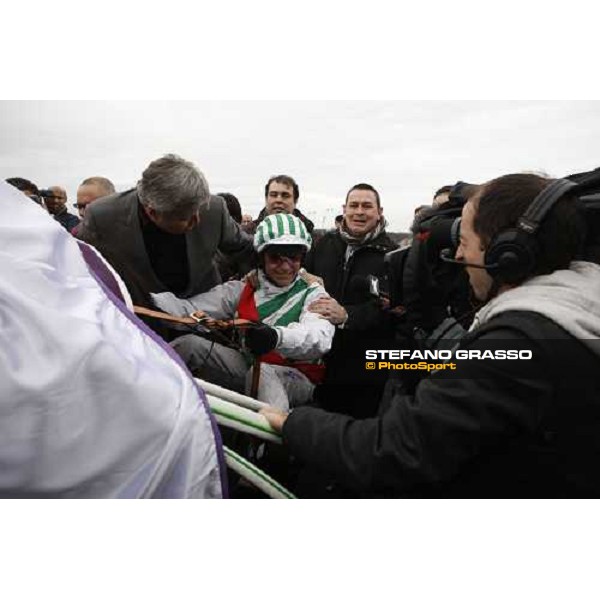 Frank Nivard with Meaulnes du Corta parading with the owner after winning the Prix d\' Amerique 2009 Paris-Vincennes, 25th january 2009 ph. Stefano Grasso