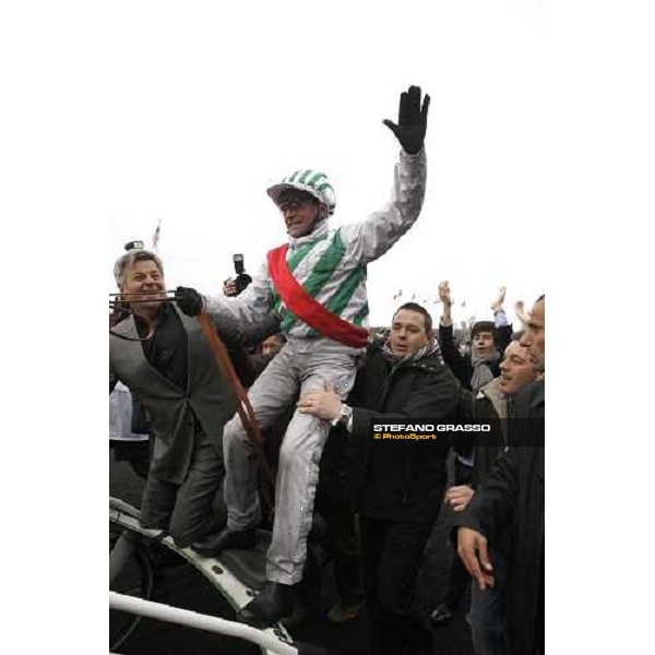 Frank Nivard with Meaulnes du Corta parading with the owner after winning the Prix d\' Amerique 2009 Paris-Vincennes, 25th january 2009 ph. Stefano Grasso