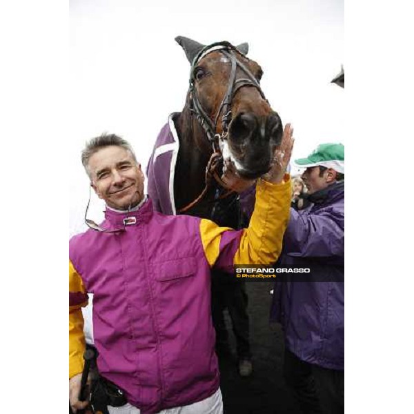 Pierre Levesque poses with Meaulnes du Corta after winning, as a trainer, the Prix d\' Amerique 2009 Paris-Vincennes, 25th january 2009 ph. Stefano Grasso