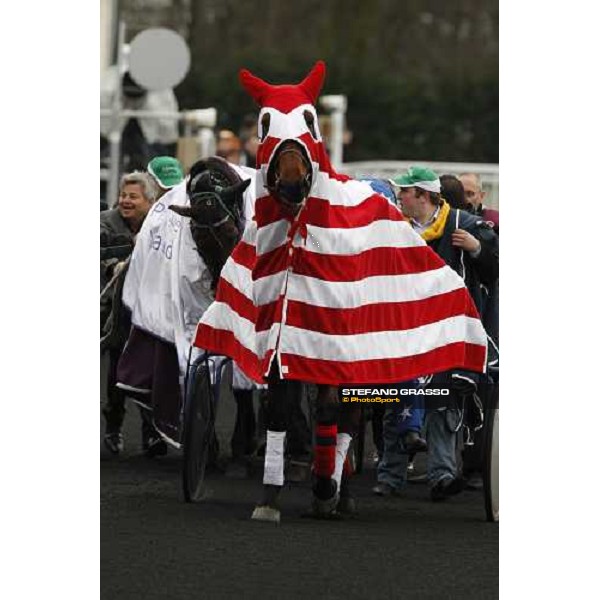 Meaulnes du Corta parade after winning the Prix d\' Amerique 2009 Paris-Vincennes, 25th january 2009 ph. Stefano Grasso