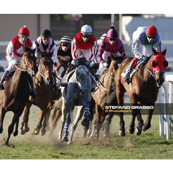Bruciapelo and Paracchini lead during the 59.a Gran Corsa Siepi di Roma followed by Blanc de Blancs, Galandas and Terra Romana. Rome, 15 february 2009 ph. Stefano Grasso