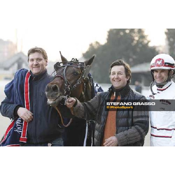 Jean-Michel Bazire, Fabrice Souloy, Igor Font and the groom smile after winning the Gran Premio Encat \'Memorial Fausto Branchini\' Milano, 21 february 2009 ph. Stefano Grasso