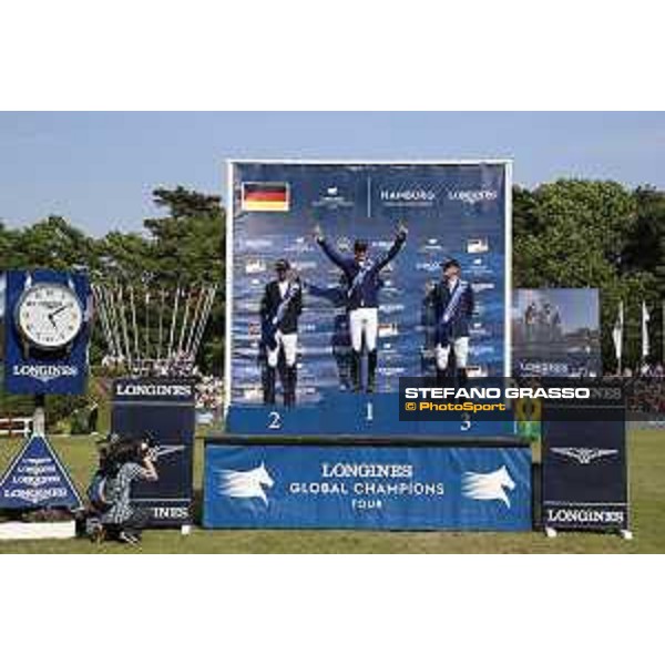 LGCT of Hamburg - Grand Prix - Prize giving ceremony - The podium: 1st Daniel Deusser (GER), 2nd Nayel Nassar (EGY) and 3rd Peder Fredricson (SWE) - Hamburg, Derby Park - 1 June 2019 - ph.Stefano Grasso/LGCT