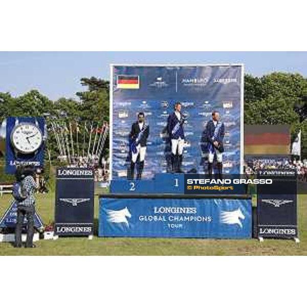LGCT of Hamburg - Grand Prix - Prize giving ceremony - The podium: 1st Daniel Deusser (GER), 2nd Nayel Nassar (EGY) and 3rd Peder Fredricson (SWE) - Hamburg, Derby Park - 1 June 2019 - ph.Stefano Grasso/LGCT
