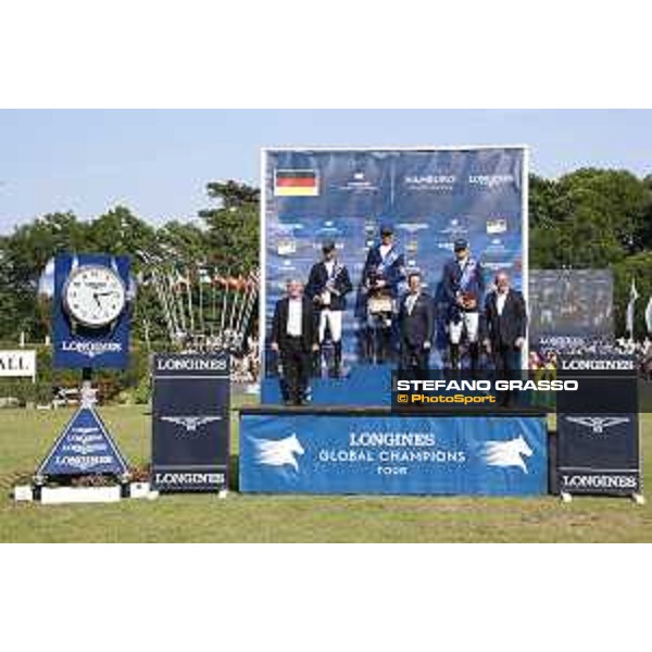 LGCT of Hamburg - Grand Prix - Prize giving ceremony - Daniel Deusser (GER), Nayel Nassar (EGY), Peder Fredricson (SWE) - Hamburg, Derby Park - 1 June 2019 - ph.Stefano Grasso/LGCT