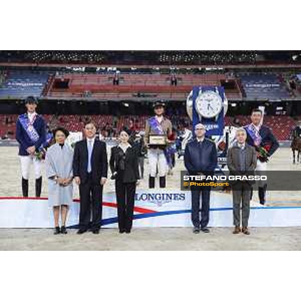 The Podium of Longines Grand Prix - 1st Penelope Leprevost, 2nd Daniel Deusser, 3rd Zhang Bin Beijing, Bird\'s Nest 13th October 2019 Ph.Stefano Grasso/LEBM