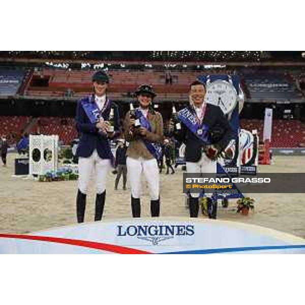 Longines Grand Prix - The Podium of Longines Grand Prix - Penelope Leprevost,Daniel Deusser,Bin Zhang - Champagne celebration Beijing, Bird\'s Nest 13th October 2019 Ph.Stefano Grasso/LEBM