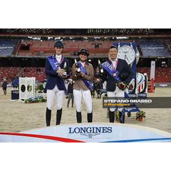 Longines Grand Prix - The Podium of Longines Grand Prix - Penelope Leprevost,Daniel Deusser,Bin Zhang - Champagne celebration Beijing, Bird\'s Nest 13th October 2019 Ph.Stefano Grasso/LEBM