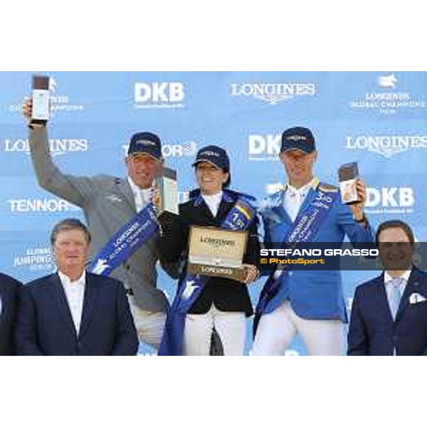 LGCT of Berlin - Grand Prix Prize giving ceremony - The podium: 1st Danielle G. Waldman (ISR), 2nd Ludger Beerbaum (GER) and 3rd Christian Ahlmann (GER) - Berlin, Sommergarten - 27 July 2019 - ph.Stefano Grasso/LGCT