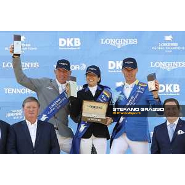 LGCT of Berlin - Grand Prix Prize giving ceremony - The podium: 1st Danielle G. Waldman (ISR), 2nd Ludger Beerbaum (GER) and 3rd Christian Ahlmann (GER) - Berlin, Sommergarten - 27 July 2019 - ph.Stefano Grasso/LGCT