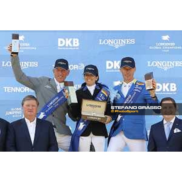 LGCT of Berlin - Grand Prix Prize giving ceremony - The podium: 1st Danielle G. Waldman (ISR), 2nd Ludger Beerbaum (GER) and 3rd Christian Ahlmann (GER) - Berlin, Sommergarten - 27 July 2019 - ph.Stefano Grasso/LGCT