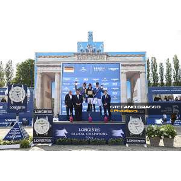 LGCT of Berlin - Grand Prix Prize giving ceremony - The podium: 1st Danielle G. Waldman (ISR), 2nd Ludger Beerbaum (GER) and 3rd Christian Ahlmann (GER) - Berlin, Sommergarten - 27 July 2019 - ph.Stefano Grasso/LGCT