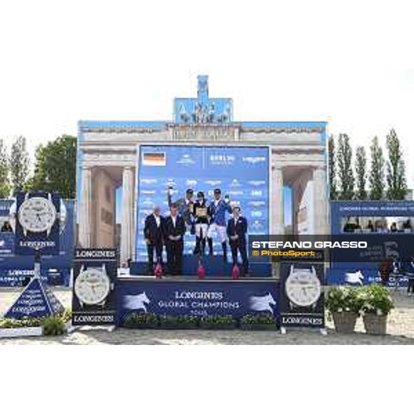 LGCT of Berlin - Grand Prix Prize giving ceremony - The podium: 1st Danielle G. Waldman (ISR), 2nd Ludger Beerbaum (GER) and 3rd Christian Ahlmann (GER) - Berlin, Sommergarten - 27 July 2019 - ph.Stefano Grasso/LGCT