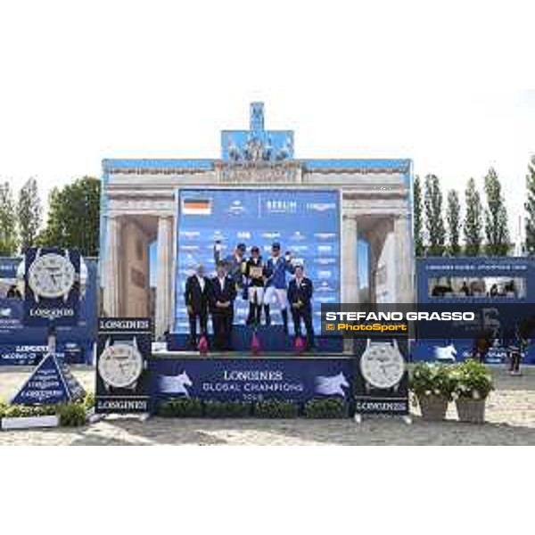 LGCT of Berlin - Grand Prix Prize giving ceremony - The podium: 1st Danielle G. Waldman (ISR), 2nd Ludger Beerbaum (GER) and 3rd Christian Ahlmann (GER) - Berlin, Sommergarten - 27 July 2019 - ph.Stefano Grasso/LGCT