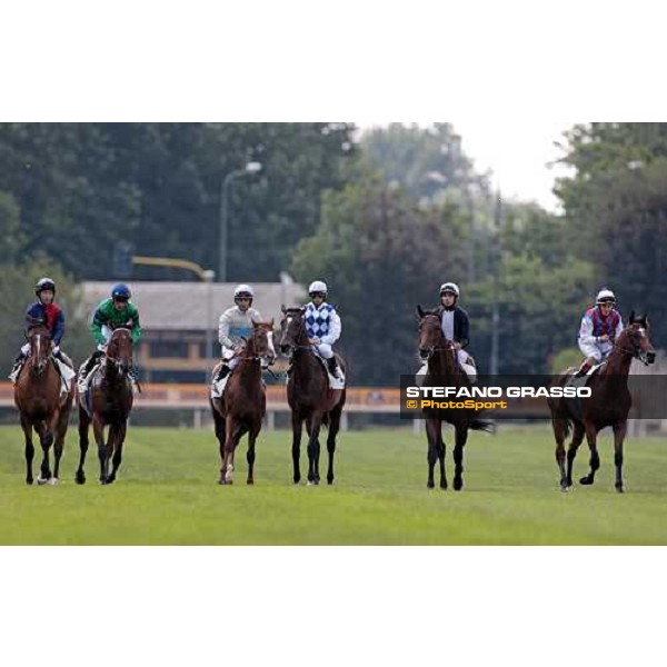 Air Crew, Orpen Shadow, Rosendhal, Car City, Marshade and Golden Acclamation go to the start of the Premio Primi Passi Milano, 20th june 2009 ph. Stefano Grasso