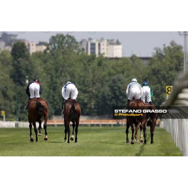 from left, Air Crew, Car City, Rosendhal and Orpen Shadow gallop to the start of the Premio Primi Passi Milano, 20th june 2009 ph. Stefano Grasso