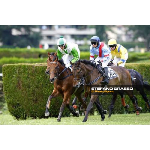 Raffaele Romano on Sharstar leads during the 1¡ Grande Steeple-Chase d\' Europa and followed by Trewir and Terracon Merano, 21st june 2009 ph. Stefano Grasso