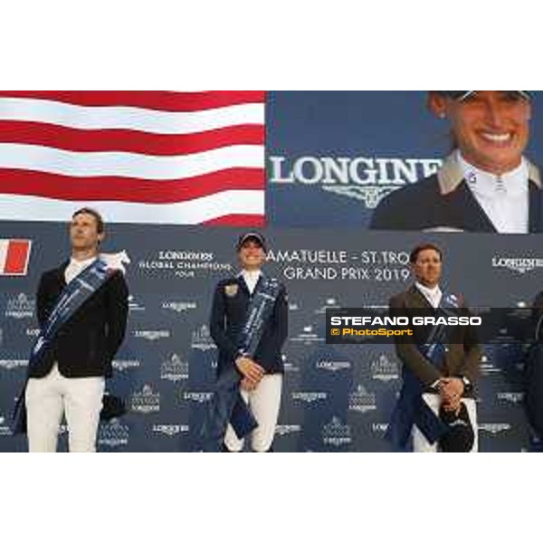 LGCT of St Tropez - Grand Prix Prize giving ceremony - The podium: 1st Jessica Springsteen (USA), 2nd Pieter Devos (BEL) , 3rd Simon Delestre (FRA) - St Tropez, Ramatuelle Beach - 14 September 2019 - ph.Stefano Grasso/LGCT