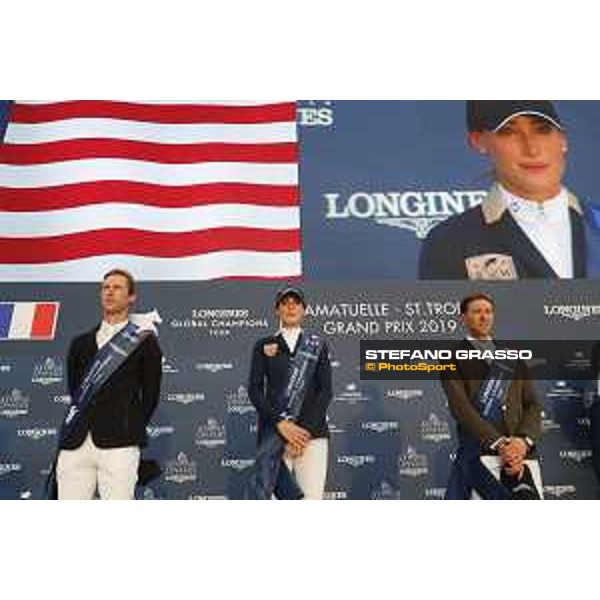 LGCT of St Tropez - Grand Prix Prize giving ceremony - The podium: 1st Jessica Springsteen (USA), 2nd Pieter Devos (BEL) , 3rd Simon Delestre (FRA) - St Tropez, Ramatuelle Beach - 14 September 2019 - ph.Stefano Grasso/LGCT