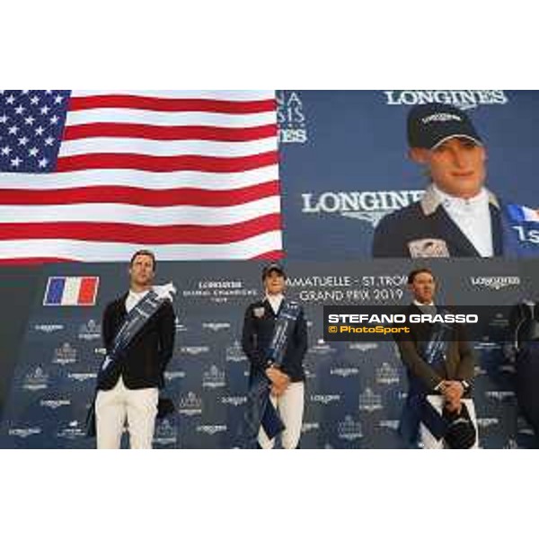 LGCT of St Tropez - Grand Prix Prize giving ceremony - The podium: 1st Jessica Springsteen (USA), 2nd Pieter Devos (BEL) , 3rd Simon Delestre (FRA) - St Tropez, Ramatuelle Beach - 14 September 2019 - ph.Stefano Grasso/LGCT