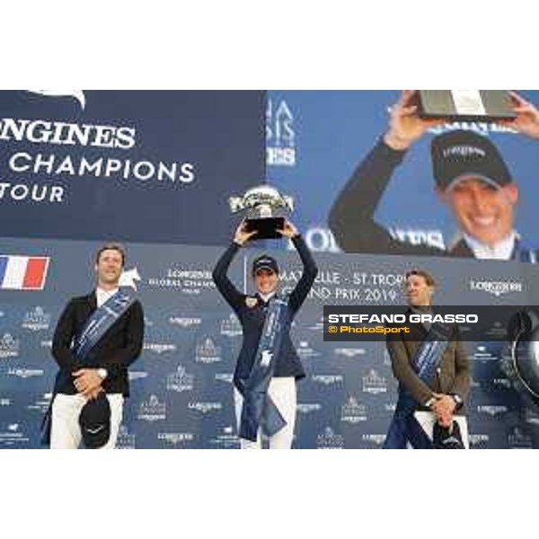 LGCT of St Tropez - Grand Prix Prize giving ceremony - The podium: 1st Jessica Springsteen (USA), 2nd Pieter Devos (BEL) , 3rd Simon Delestre (FRA) - St Tropez, Ramatuelle Beach - 14 September 2019 - ph.Stefano Grasso/LGCT