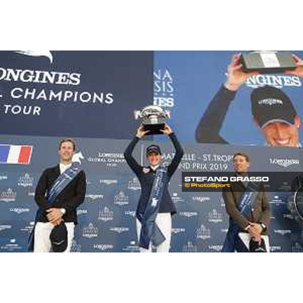 LGCT of St Tropez - Grand Prix Prize giving ceremony - The podium: 1st Jessica Springsteen (USA), 2nd Pieter Devos (BEL) , 3rd Simon Delestre (FRA) - St Tropez, Ramatuelle Beach - 14 September 2019 - ph.Stefano Grasso/LGCT