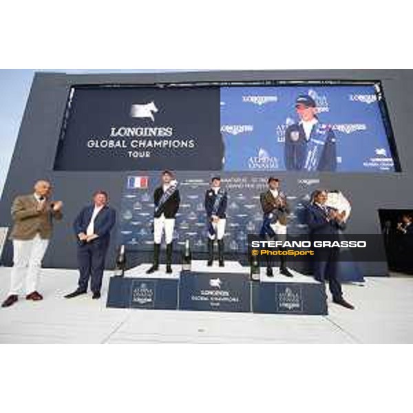 LGCT of St Tropez - Grand Prix Prize giving ceremony - The podium: 1st Jessica Springsteen (USA), 2nd Pieter Devos (BEL) , 3rd Simon Delestre (FRA) - St Tropez, Ramatuelle Beach - 14 September 2019 - ph.Stefano Grasso/LGCT