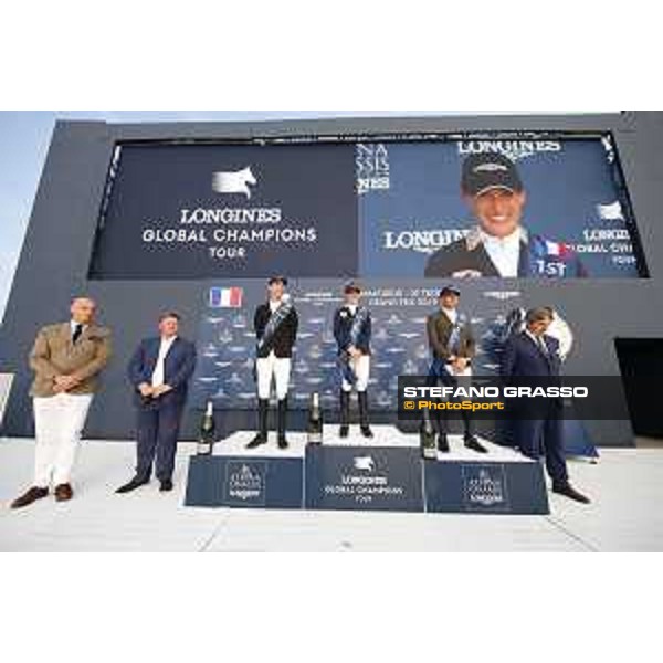 LGCT of St Tropez - Grand Prix Prize giving ceremony - The podium: 1st Jessica Springsteen (USA), 2nd Pieter Devos (BEL) , 3rd Simon Delestre (FRA) - St Tropez, Ramatuelle Beach - 14 September 2019 - ph.Stefano Grasso/LGCT