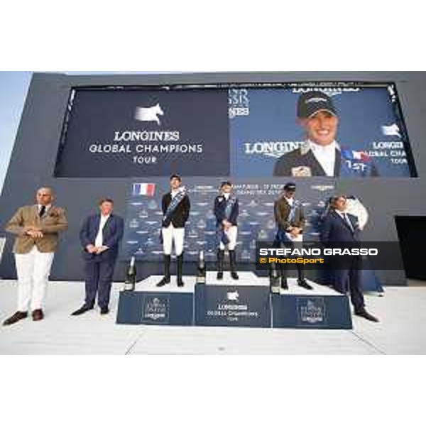 LGCT of St Tropez - Grand Prix Prize giving ceremony - The podium: 1st Jessica Springsteen (USA), 2nd Pieter Devos (BEL) , 3rd Simon Delestre (FRA) - St Tropez, Ramatuelle Beach - 14 September 2019 - ph.Stefano Grasso/LGCT