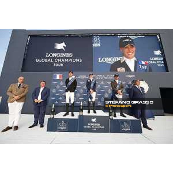 LGCT of St Tropez - Grand Prix Prize giving ceremony - The podium: 1st Jessica Springsteen (USA), 2nd Pieter Devos (BEL) , 3rd Simon Delestre (FRA) - St Tropez, Ramatuelle Beach - 14 September 2019 - ph.Stefano Grasso/LGCT