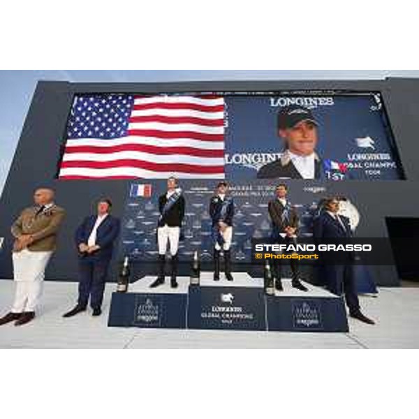 LGCT of St Tropez - Grand Prix Prize giving ceremony - The podium: 1st Jessica Springsteen (USA), 2nd Pieter Devos (BEL) , 3rd Simon Delestre (FRA) - St Tropez, Ramatuelle Beach - 14 September 2019 - ph.Stefano Grasso/LGCT