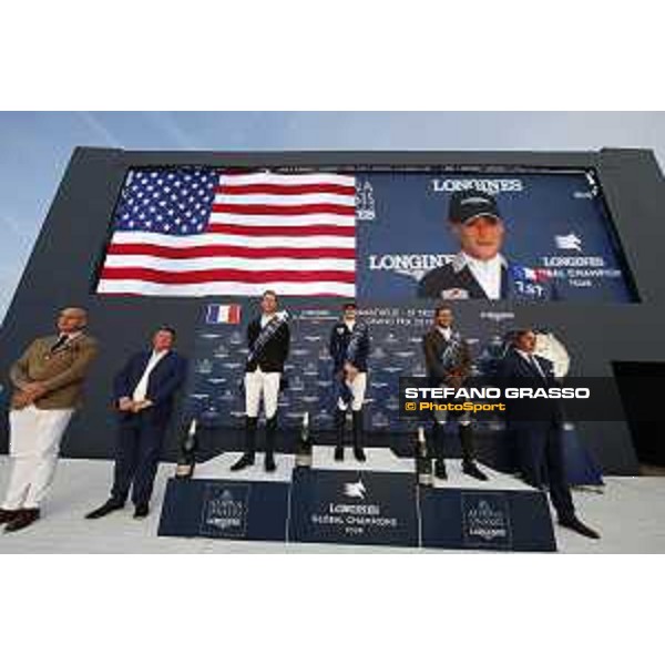 LGCT of St Tropez - Grand Prix Prize giving ceremony - The podium: 1st Jessica Springsteen (USA), 2nd Pieter Devos (BEL) , 3rd Simon Delestre (FRA) - St Tropez, Ramatuelle Beach - 14 September 2019 - ph.Stefano Grasso/LGCT