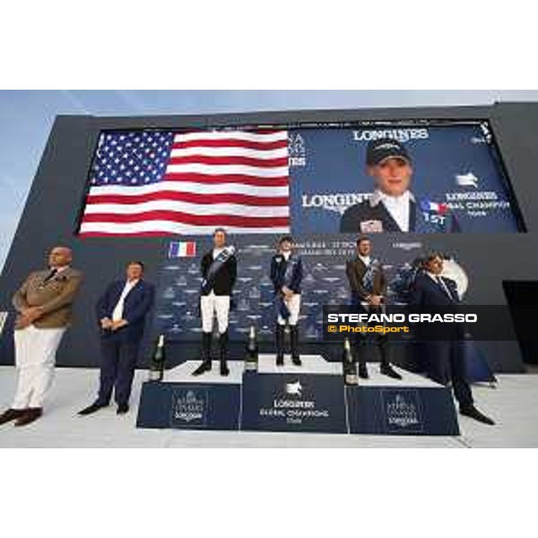 LGCT of St Tropez - Grand Prix Prize giving ceremony - The podium: 1st Jessica Springsteen (USA), 2nd Pieter Devos (BEL) , 3rd Simon Delestre (FRA) - St Tropez, Ramatuelle Beach - 14 September 2019 - ph.Stefano Grasso/LGCT