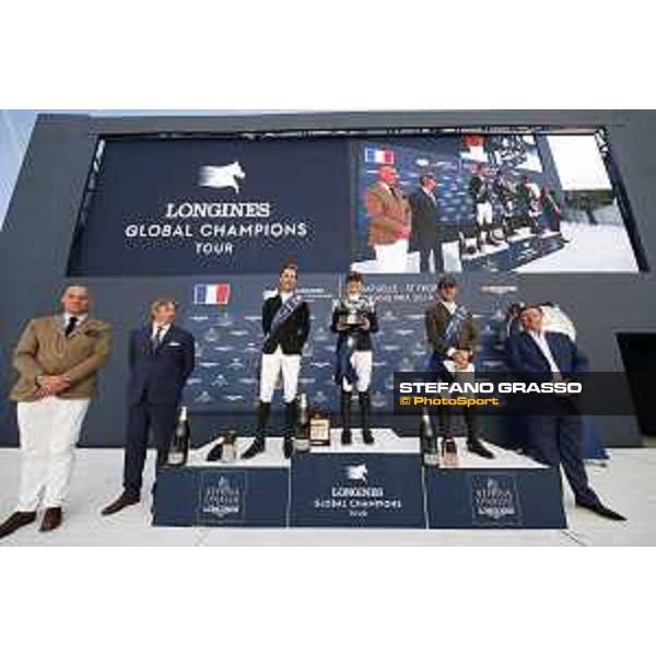 LGCT of St Tropez - Grand Prix Prize giving ceremony - The podium: 1st Jessica Springsteen (USA), 2nd Pieter Devos (BEL) , 3rd Simon Delestre (FRA) - St Tropez, Ramatuelle Beach - 14 September 2019 - ph.Stefano Grasso/LGCT