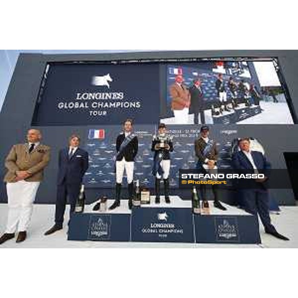 LGCT of St Tropez - Grand Prix Prize giving ceremony - The podium: 1st Jessica Springsteen (USA), 2nd Pieter Devos (BEL) , 3rd Simon Delestre (FRA) - St Tropez, Ramatuelle Beach - 14 September 2019 - ph.Stefano Grasso/LGCT