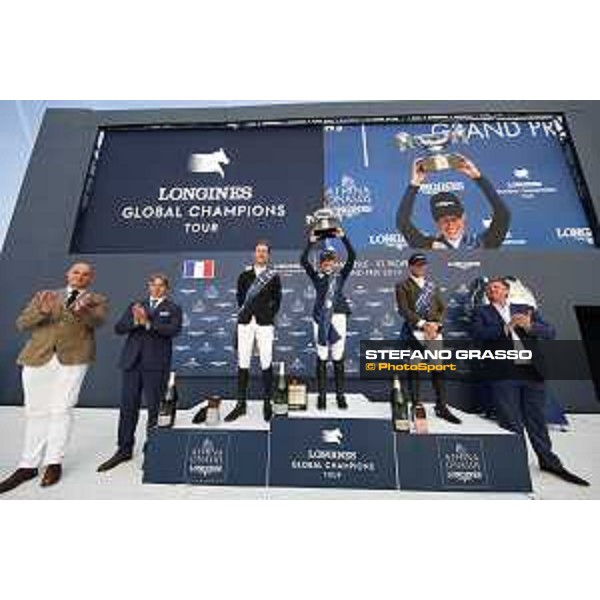 LGCT of St Tropez - Grand Prix Prize giving ceremony - The podium: 1st Jessica Springsteen (USA), 2nd Pieter Devos (BEL) , 3rd Simon Delestre (FRA) - St Tropez, Ramatuelle Beach - 14 September 2019 - ph.Stefano Grasso/LGCT