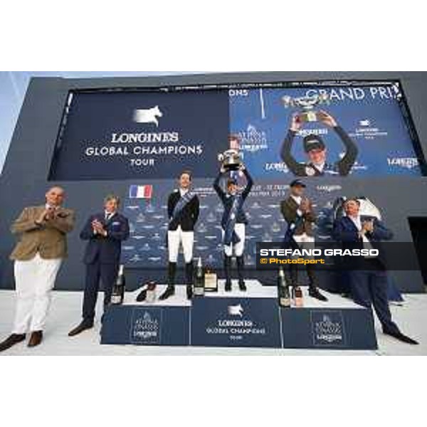 LGCT of St Tropez - Grand Prix Prize giving ceremony - The podium: 1st Jessica Springsteen (USA), 2nd Pieter Devos (BEL) , 3rd Simon Delestre (FRA) - St Tropez, Ramatuelle Beach - 14 September 2019 - ph.Stefano Grasso/LGCT